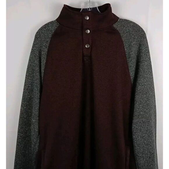 Sonoma  1/4 Snap Button Up Long Sleeve Pullover Sweater Mens XL Maroon/Gray - Picture 4 of 9